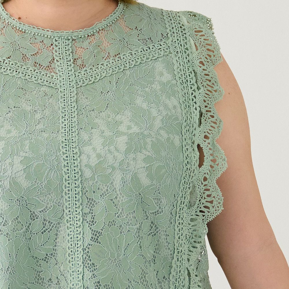 DVF ノースリーブレースブラウス グリーン　インナー付 サイズ2 ブラウス レディース オフィス 夏 シャツ ノースリーブ ケープデザイン