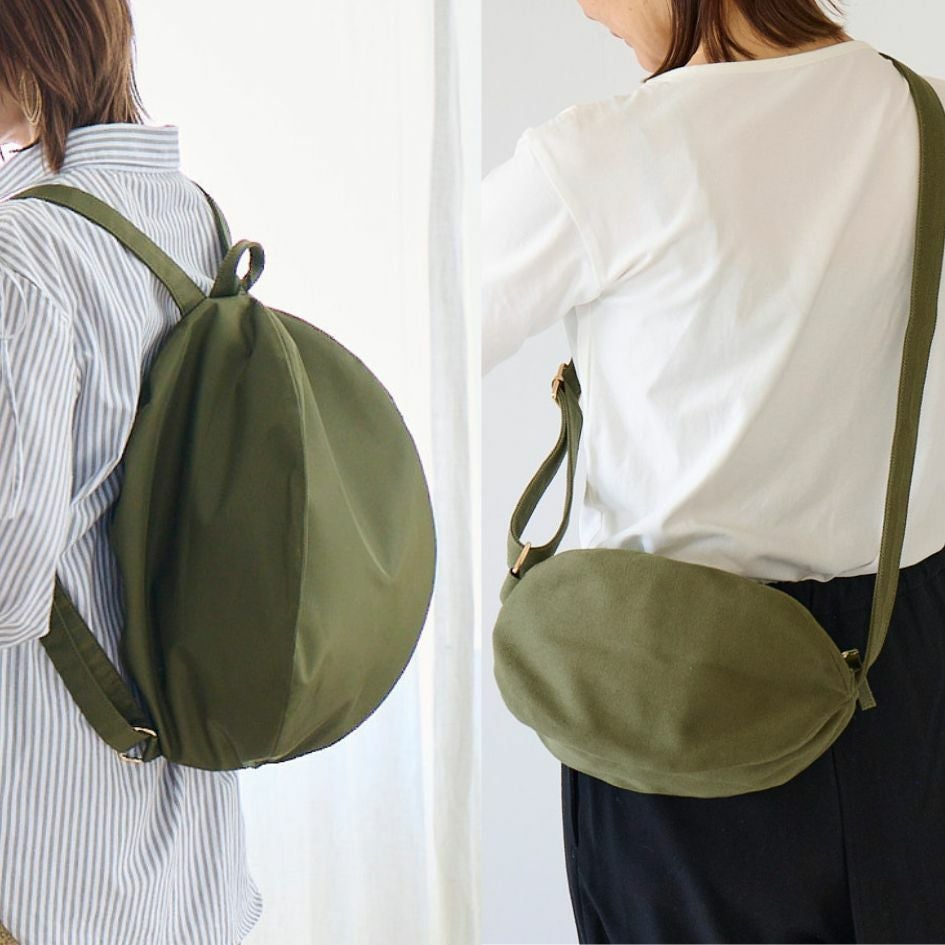 ろん様　楕円底リュック(L)　ナイロンオックスキルト　ハンドメイド ころんとリュックLサイズ（ナイロン カーキ）＆ころんとポーチMサイズ