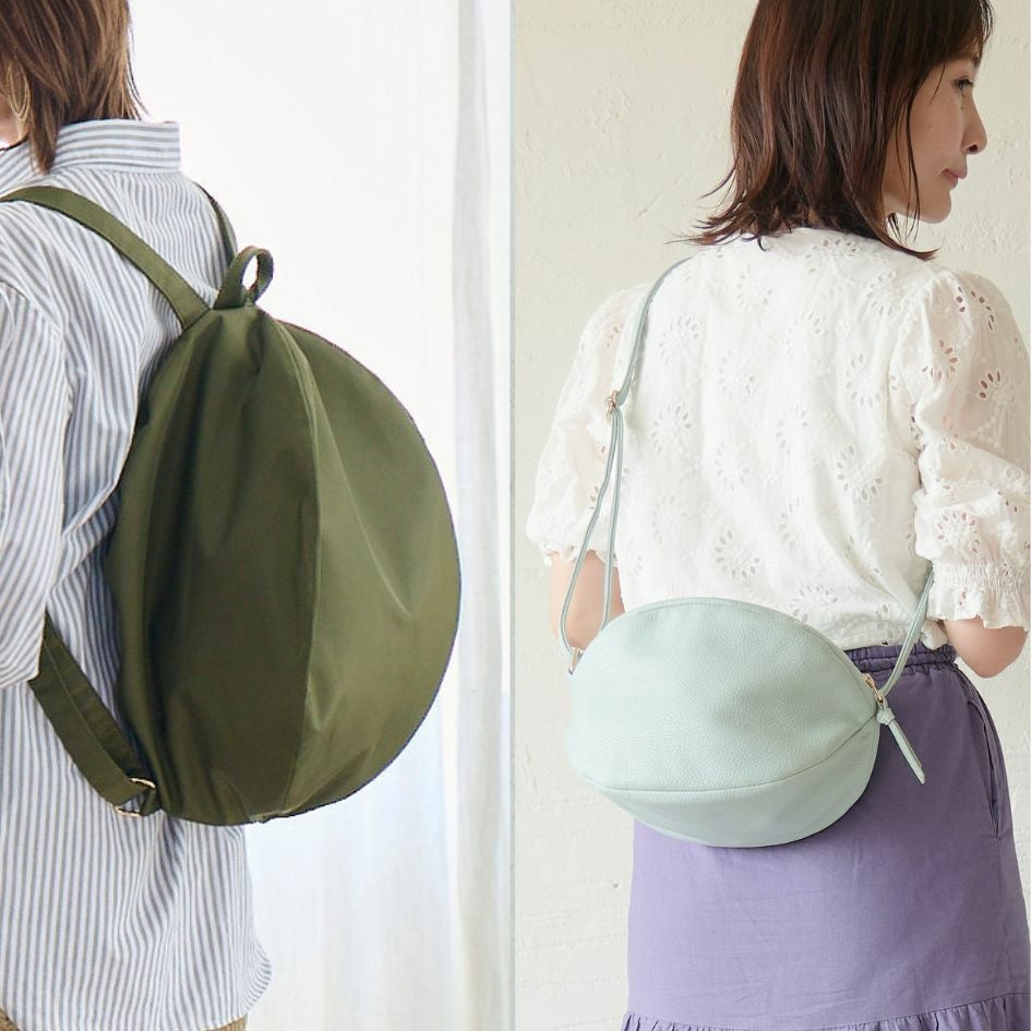 ろん様　楕円底リュック(L)　ナイロンオックスキルト　ハンドメイド ころんとリュックLサイズ（ナイロン カーキ）＆ころんとポーチMサイズ