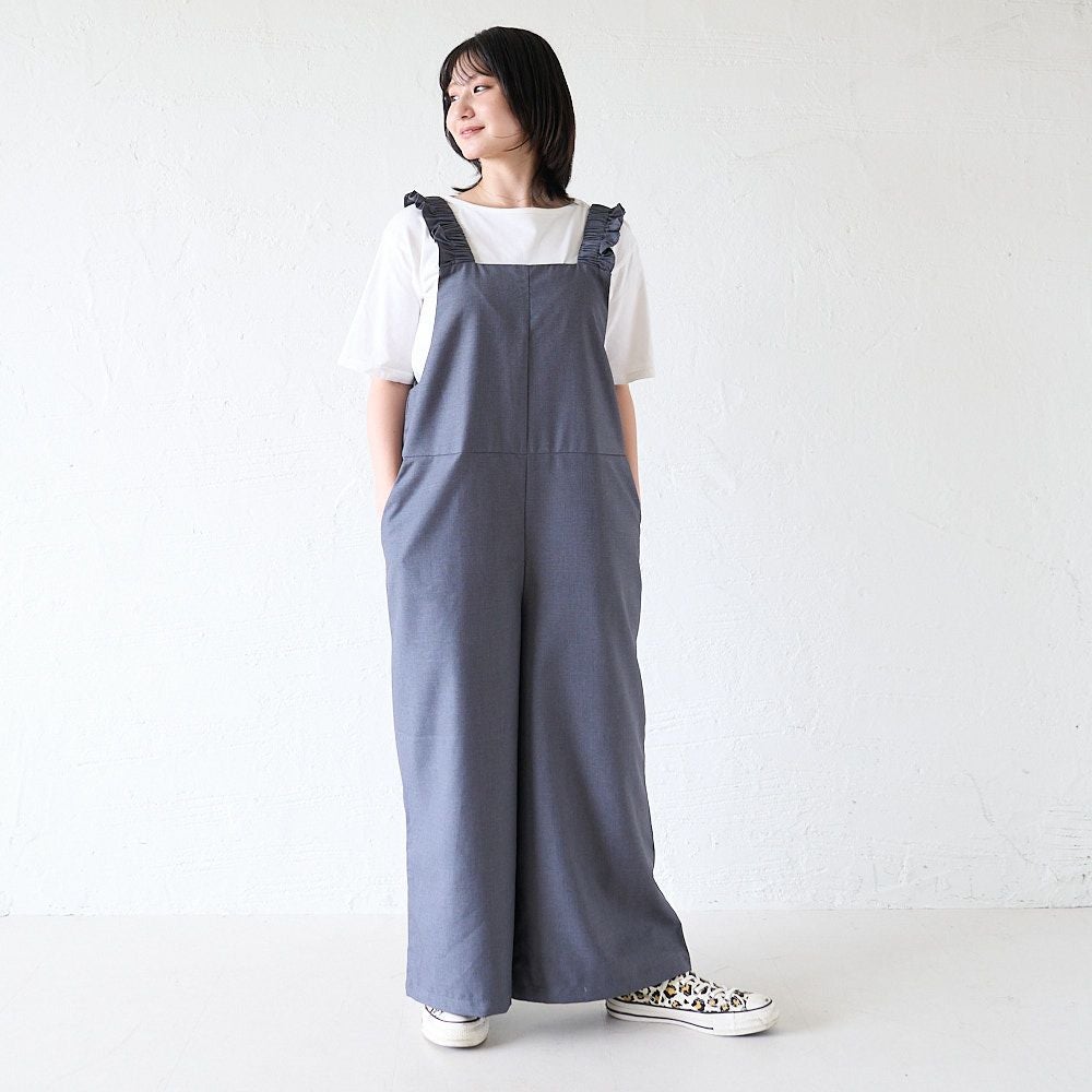 大人可愛いフリルサロペットパンツ(グレー) 小柄さん | もりのがっこう公式