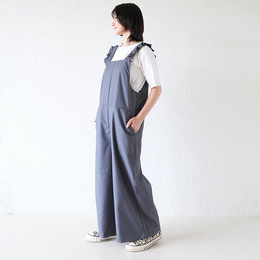 大人可愛いフリルサロペットパンツ(グレー) 小柄さん | もりのがっこう公式