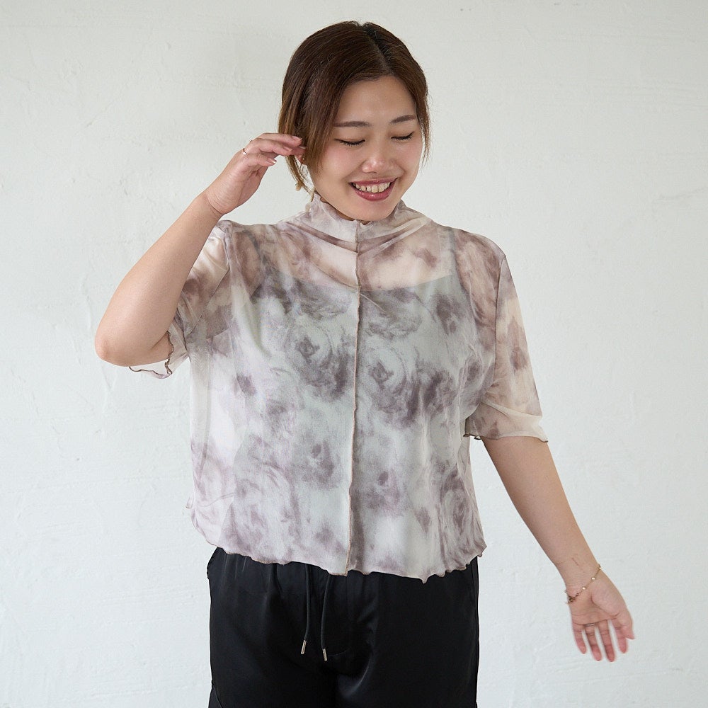 【ブラウン】2WAYチュールシアーブラウス hinari（ヒナリ）の「2WAYチュールシアーブラウス（シャツ/ブラウス