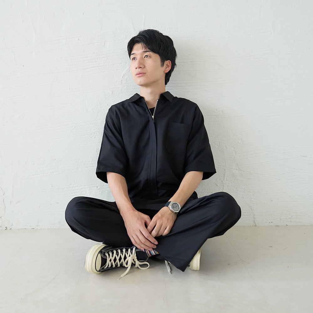 メンズサイズ 半袖オールインワン(ブラック) フリーサイズつなぎ