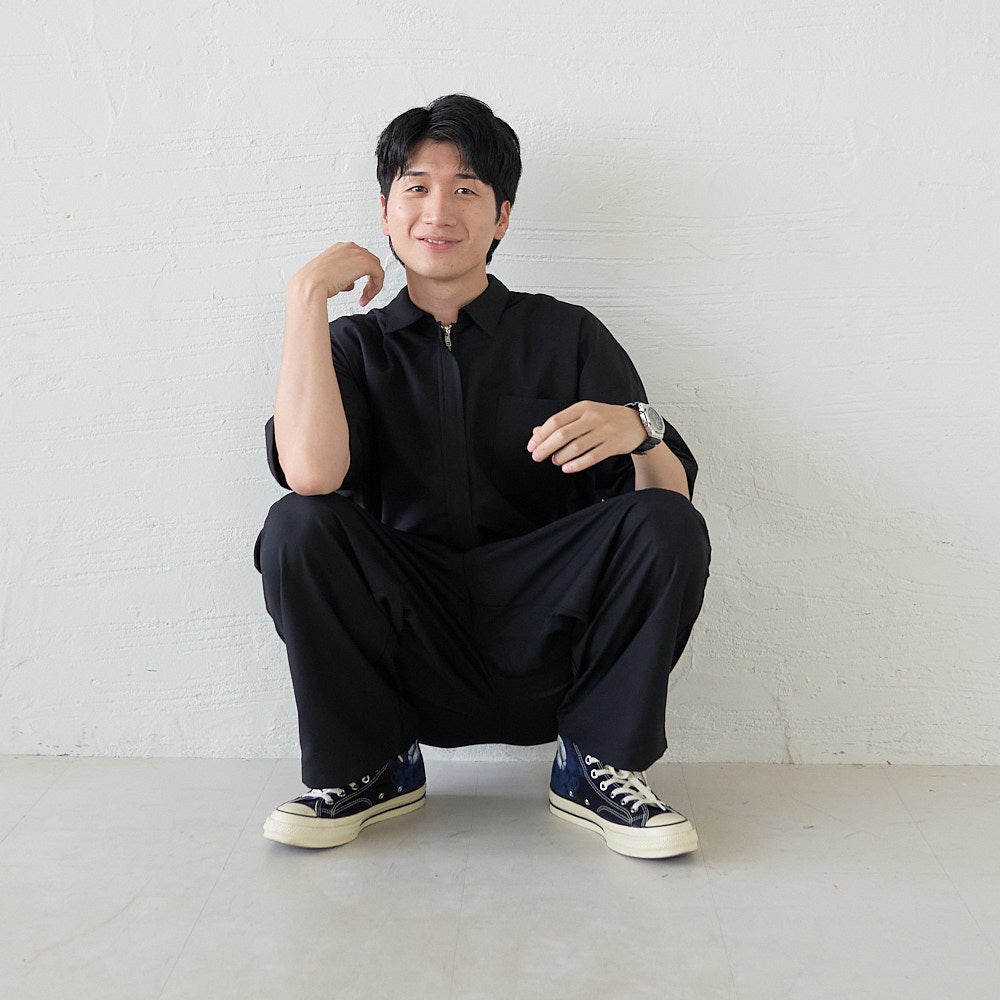 メンズサイズ 半袖オールインワン(ブラック) フリーサイズつなぎ