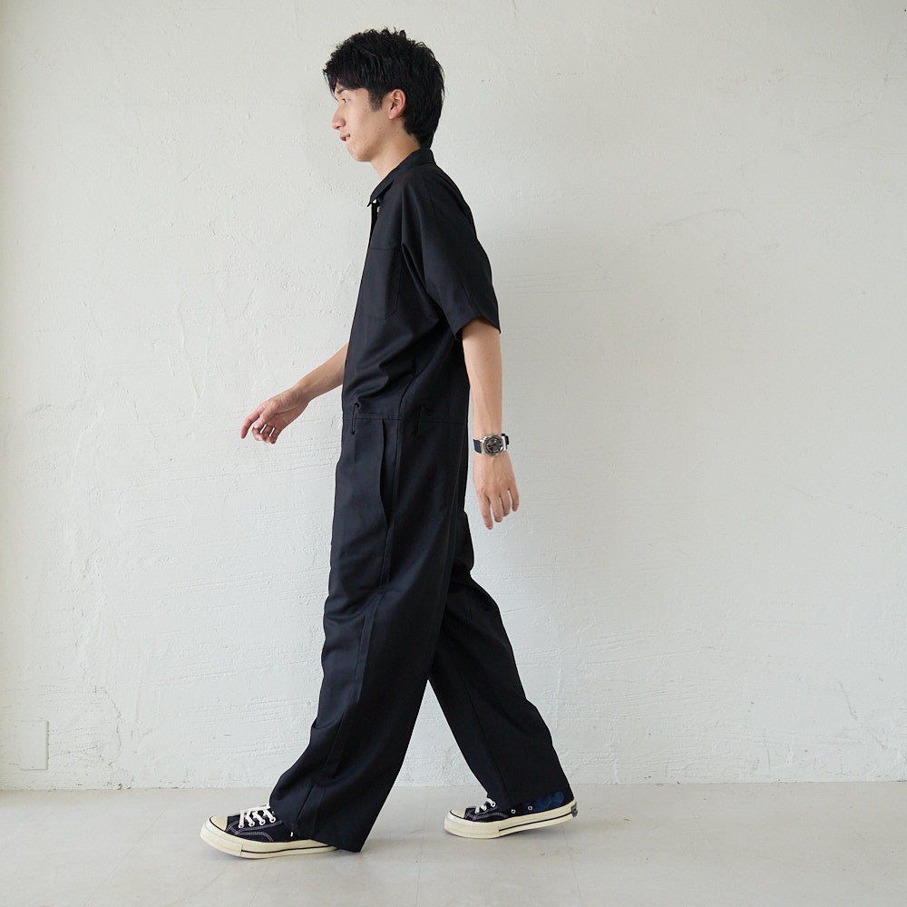 メンズサイズ 半袖オールインワン(ブラック) フリーサイズつなぎ