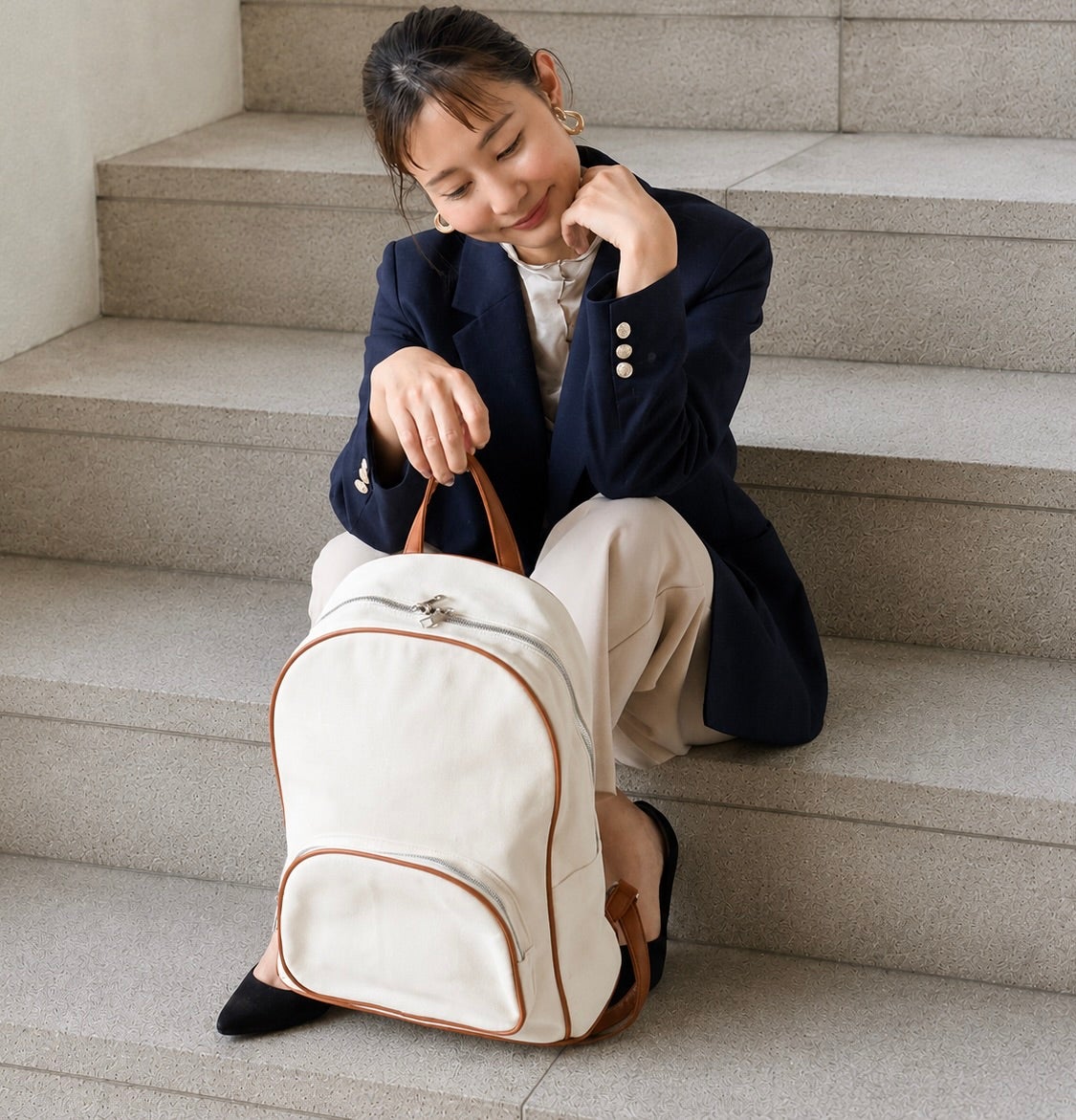 もりのがっこうキャンバスレザーリュック軽量