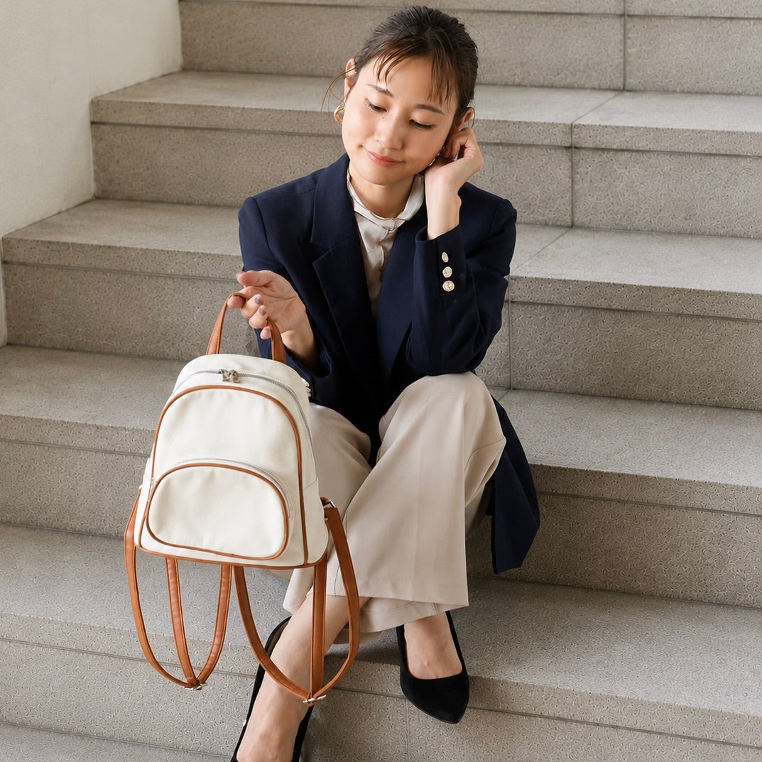 もりのがっこうキャンバスレザーリュック軽量