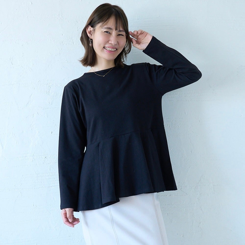 ペプラムシルエットロングスリーブTシャツ（ブラック）