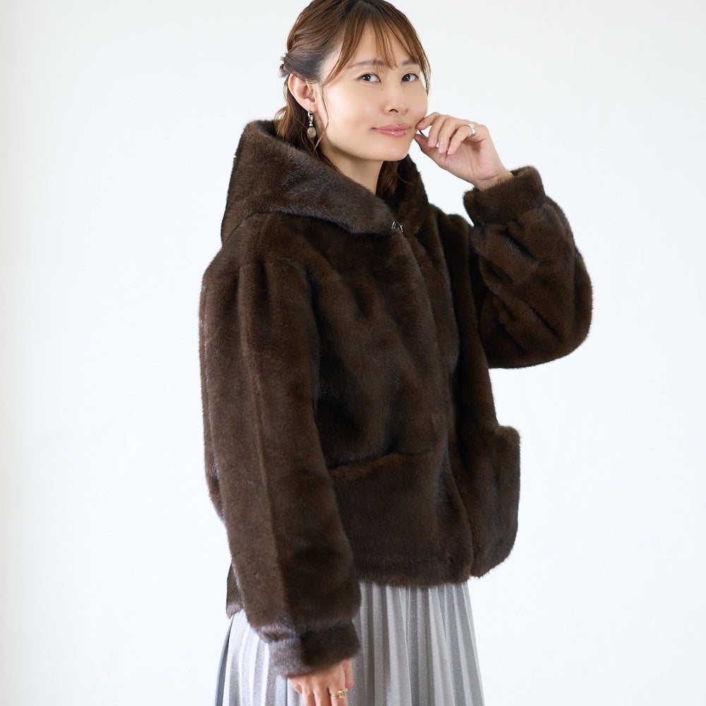 もりのがっこう ファーフードコート 焦茶