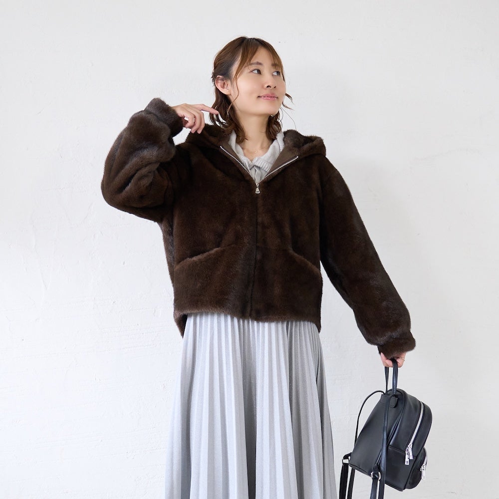 もりのがっこう ファーフードコート 焦茶