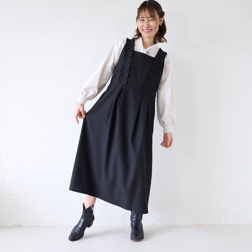 もりのがっこう サロペットワンピース ブラック 動きのあるシルエット