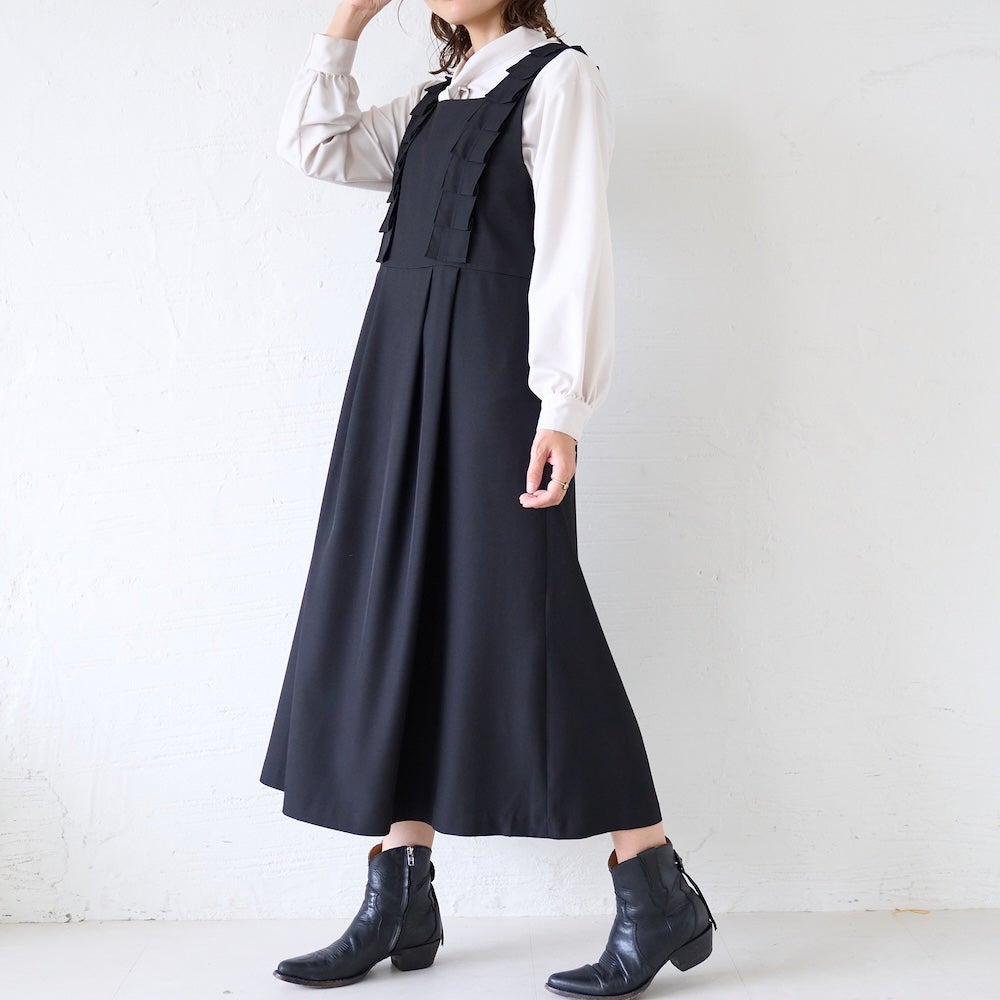 もりのがっこう サロペットワンピース ブラック ロング丈