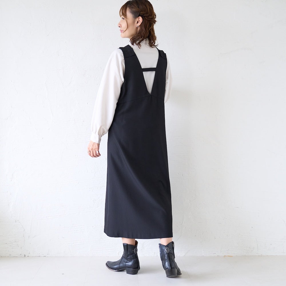 もりのがっこう サロペットワンピース ブラック バックスタイル