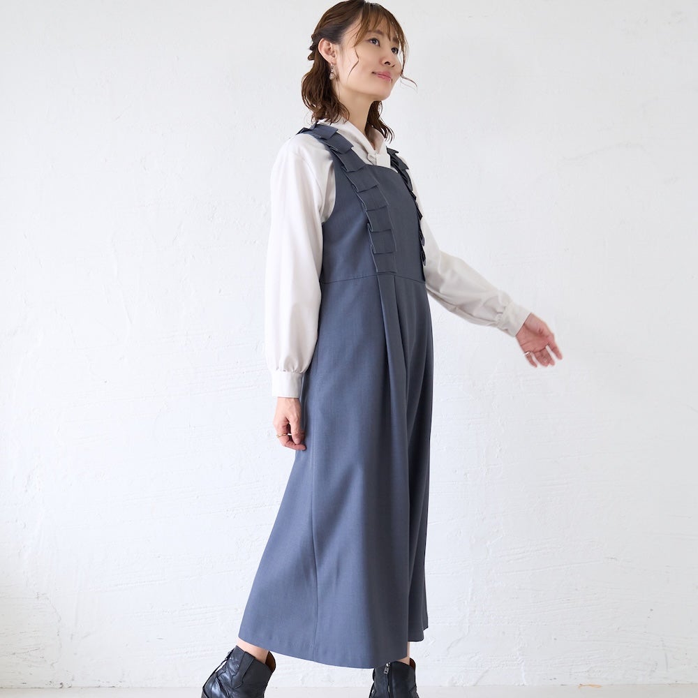 もりのがっこう サロペットワンピース チャコールグレー ロング丈