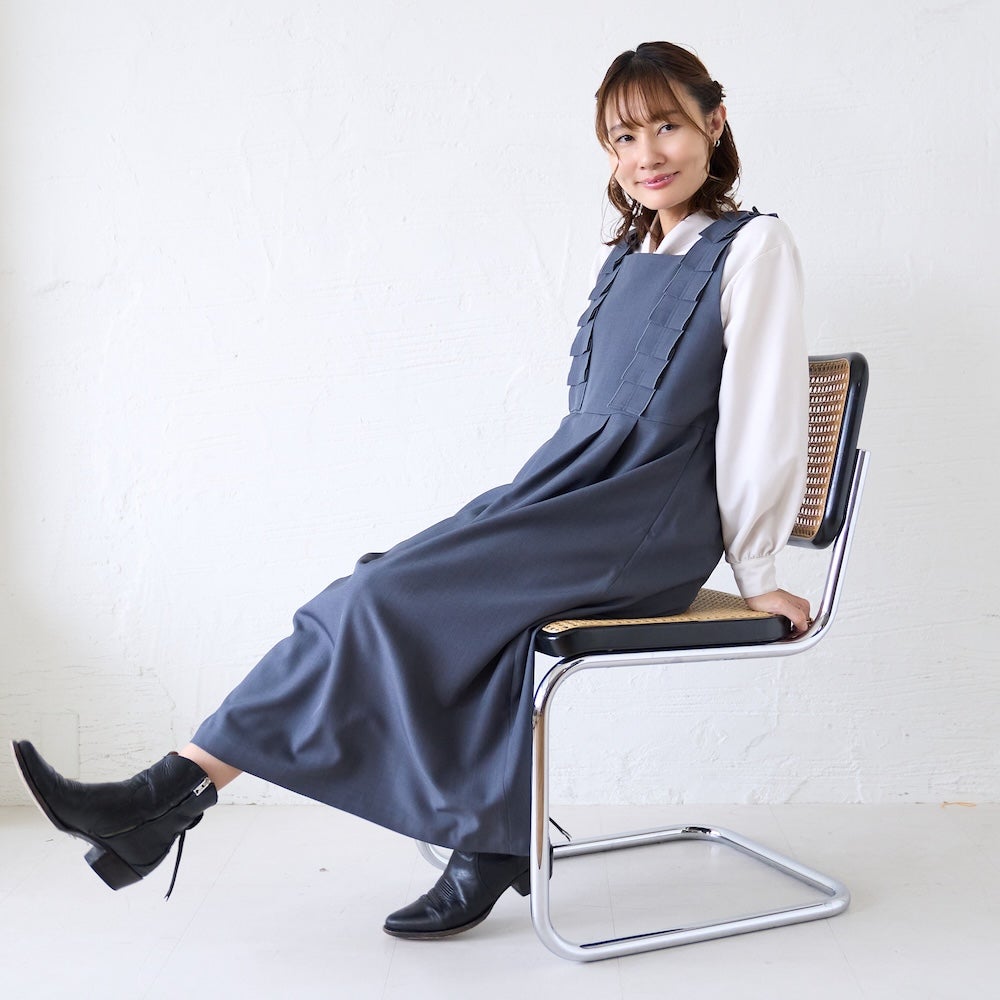もりのがっこう サロペットワンピース チャコールグレー 正面